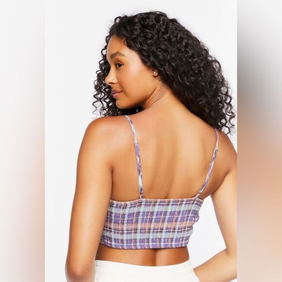 Plaid Cropped Cami Top in Sugarplum, Purple Blue Multi Size Small - Picture 4 of 9